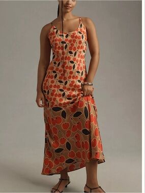 Anthropologie Conditions Apply Elva Slip Cherry Print Silky Dress size S P